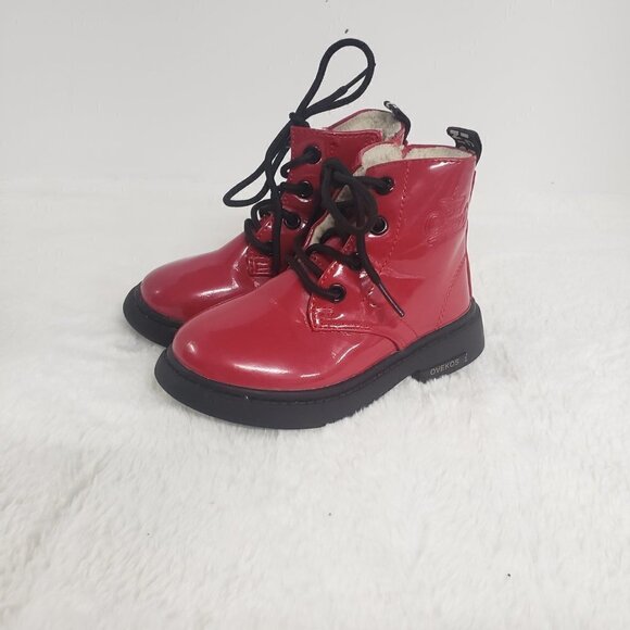 Ovekos Red PU Leath Patent Lace Up Combat Boot NO Size See Measurments - Picture 13 of 14